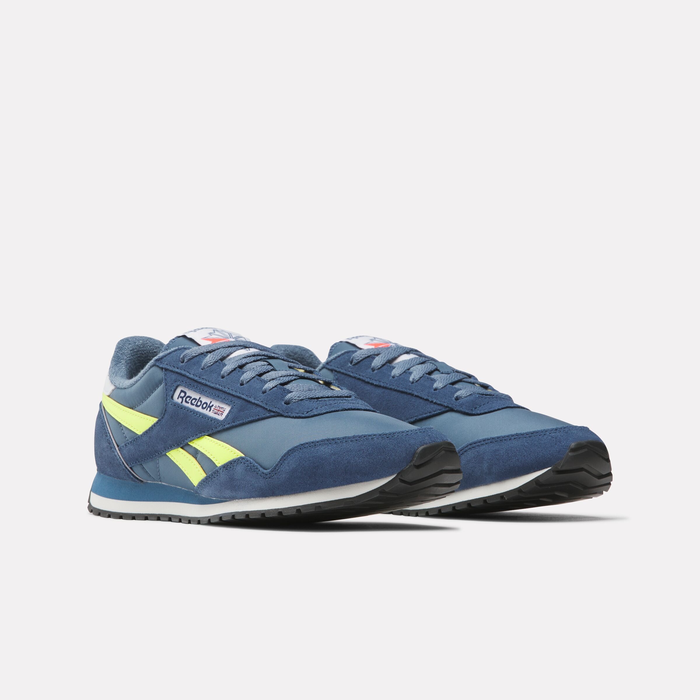 Trainingsschuh REEBOK CLASSIC "CLASSIC AZ", Gr. 44,5, shadow, batik blau, solar acid gelb, Leder, Synthetik, Textil, Schuhe