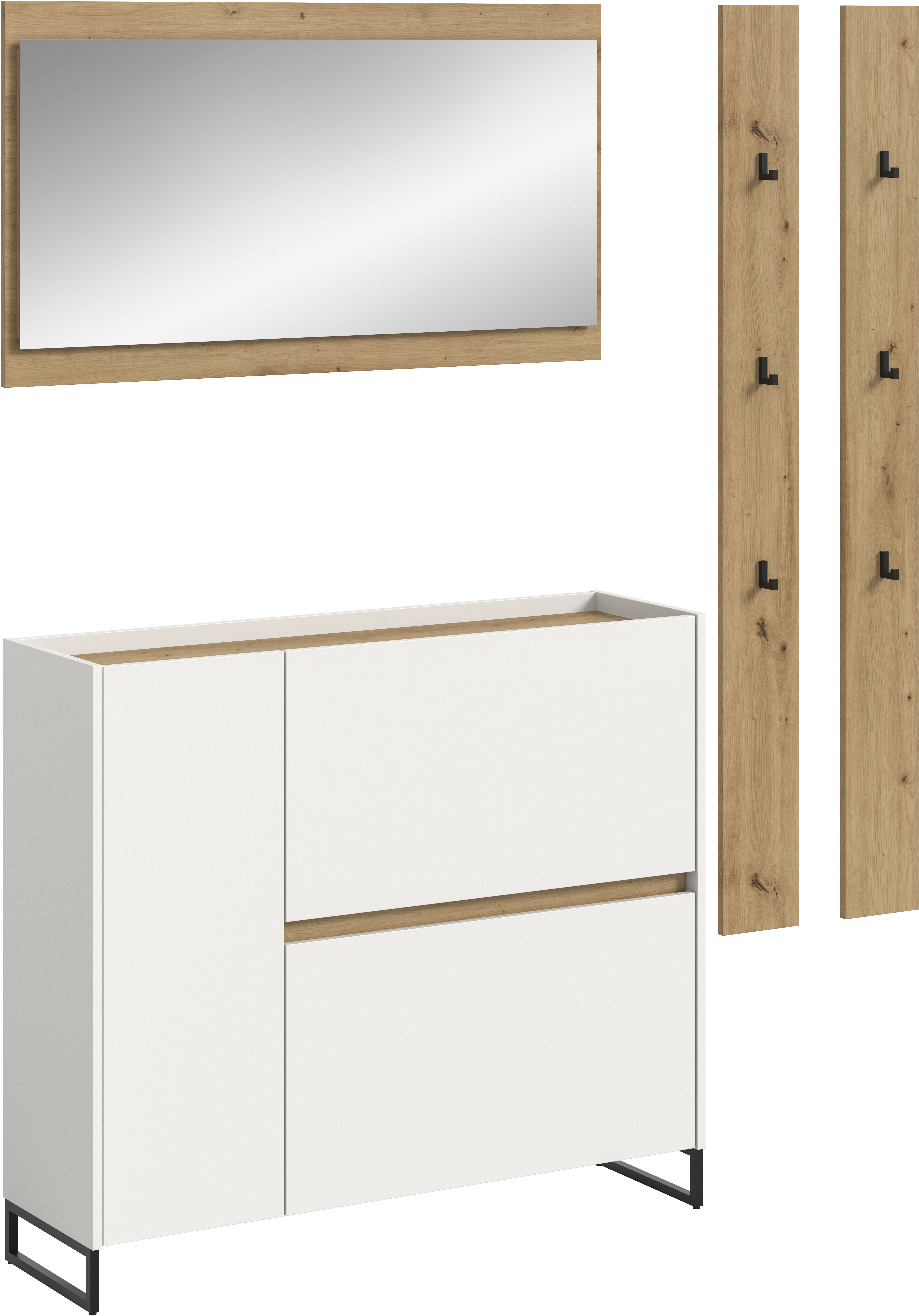 Garderoben-Set HOME AFFAIRE "EVRID, 4-teilig, Breite 172 cm, individuell stellbar & erweiterbar", weiß nb, artisan oak nb, B:172cm H:197cm T:32cm, Spanplatte, Kastenmöbel-Sets, Garderobenkombination, Garderobe, Wandgarderobe, Flur, Diele