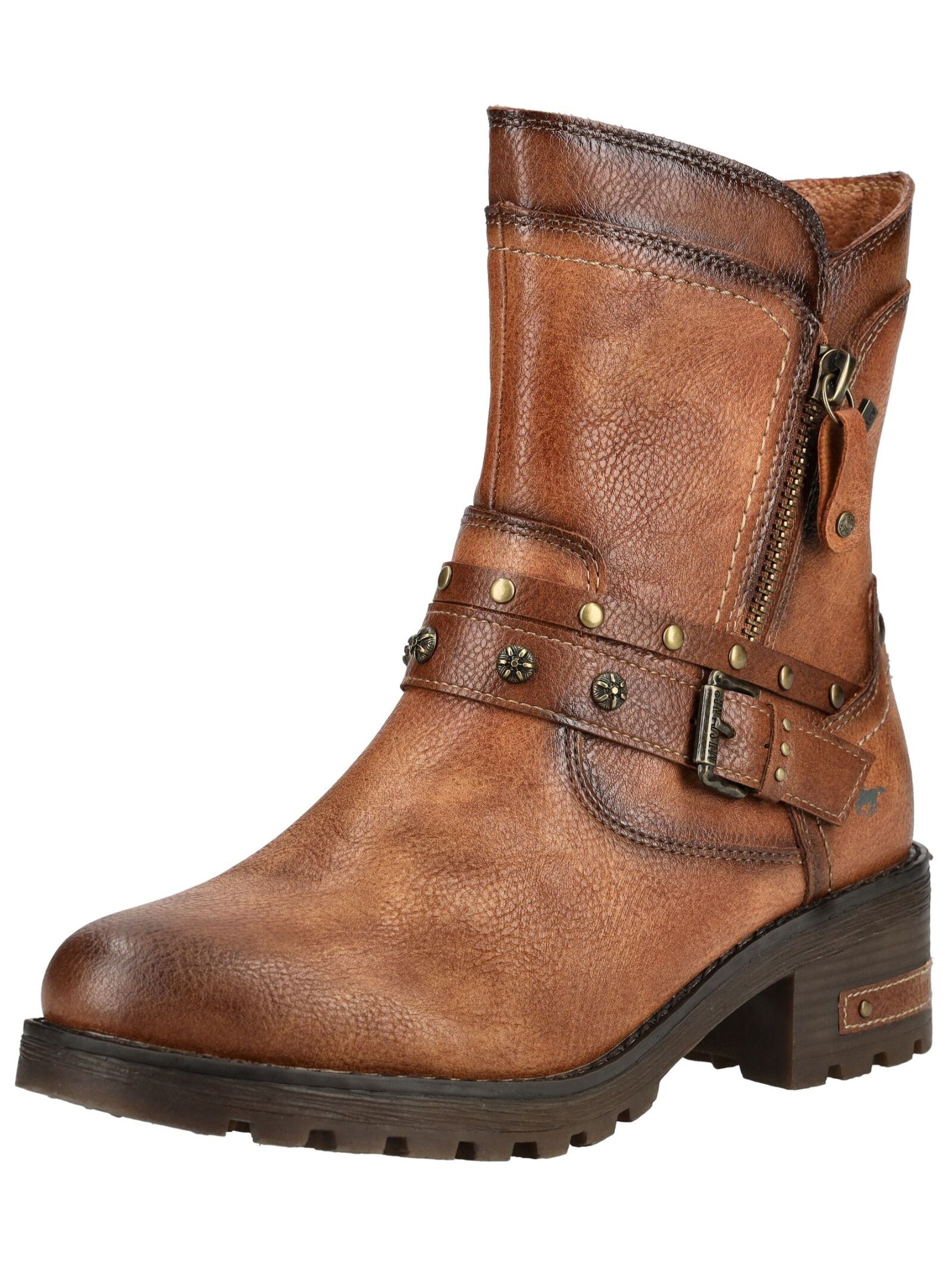 Bikerboots MUSTANG SHOES "Mustang Shoes Stiefelette Lederimitat", Damen, Gr. 36, cognac, Lederimitat, Schuhe Bikerboots