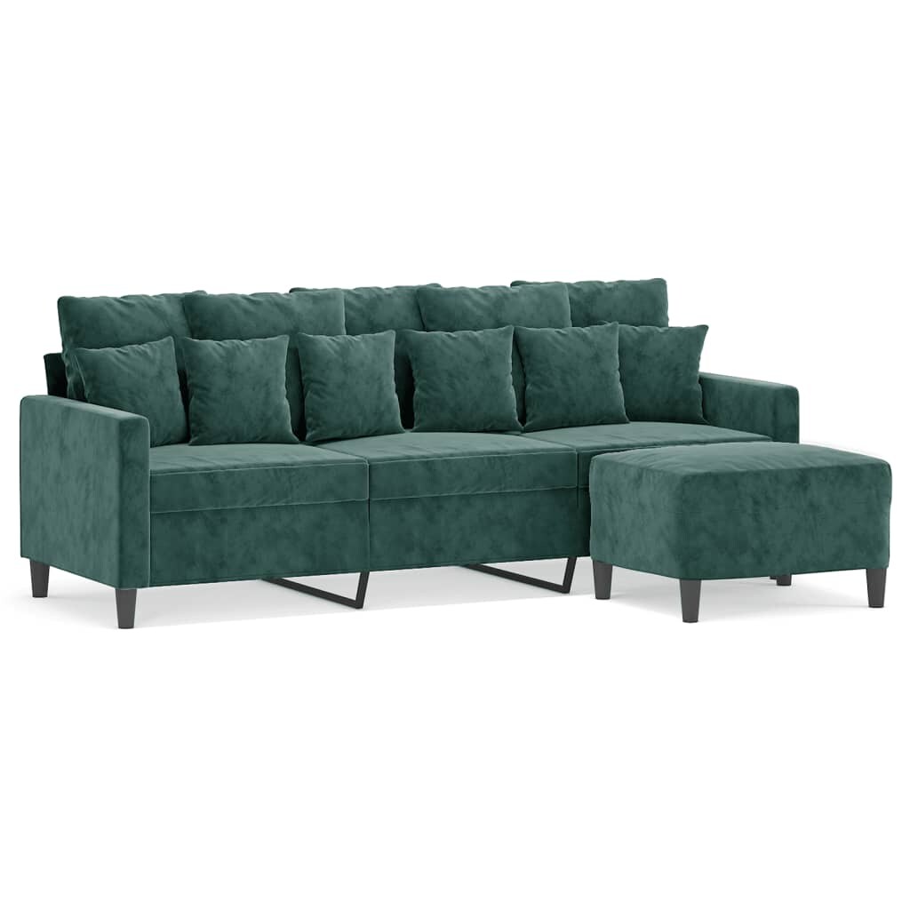 vidaXL 3-Sitzer-Sofa mit Hocker Dunkelgrün 180 cm Samt Image