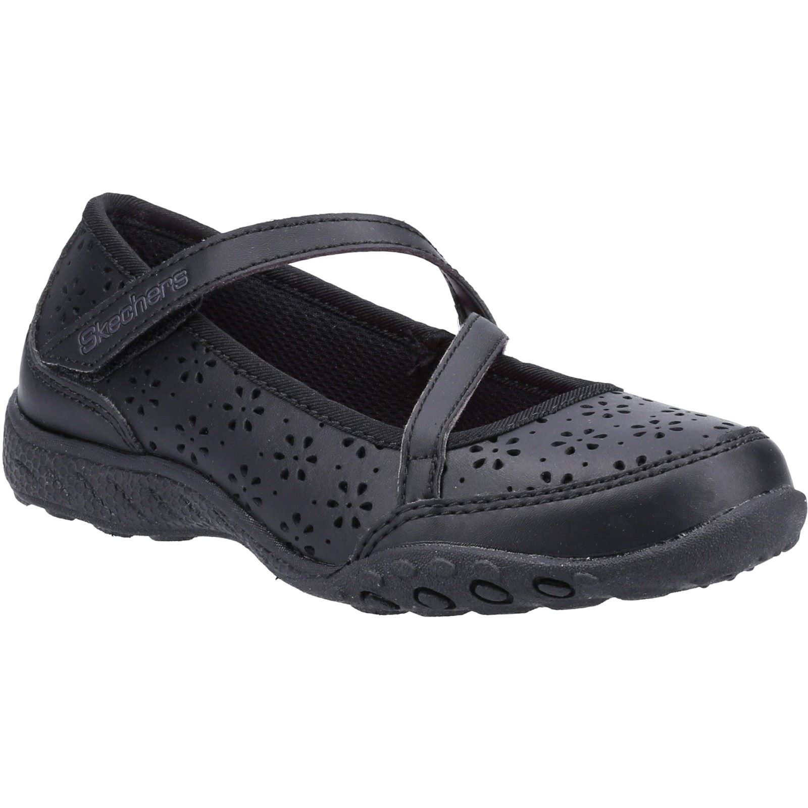 Skechers Breathe Easy Playground Poppies Mädchenschuhe Aus Schwarzem Leder Image
