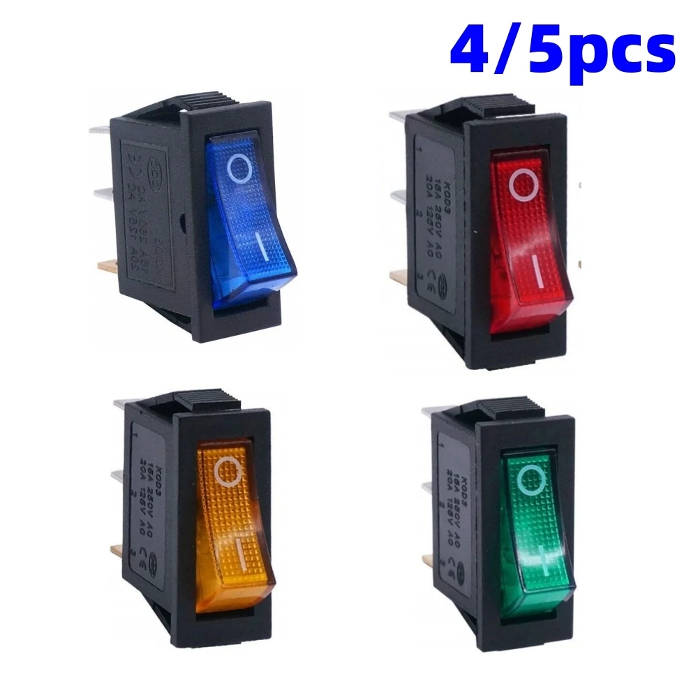 4/5 pezzi interruttore a bilanciere illuminato KCD3 interruttore a bilanciere on off 3 pin 2 posizioni interruttori a bilanciere per barche 125 V 250 V AC SPST