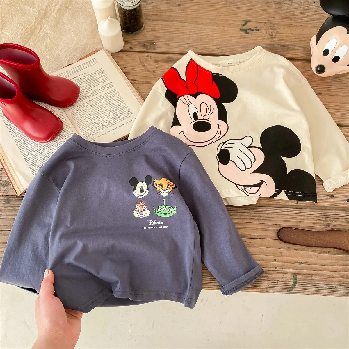 2024 Fashion New Kids Long Sleeve T-shirt Cartoon Disney Girls Boys Clothes Summer Tops Baby Clothes Children