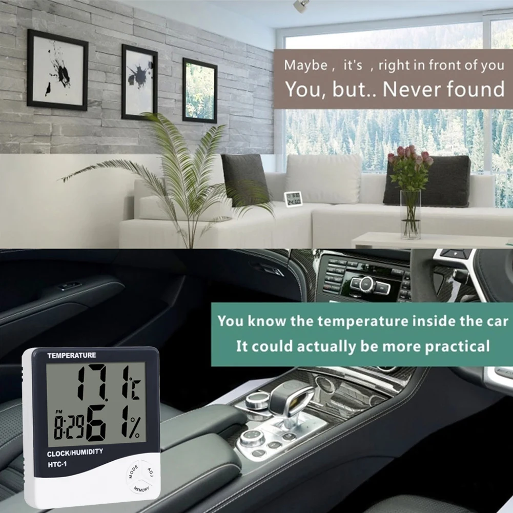 Jauge de température numérique, affichage LCD, Station météo, horloge, hygromètre intelligent Portable pour intérieur et extérieur, qualité de l