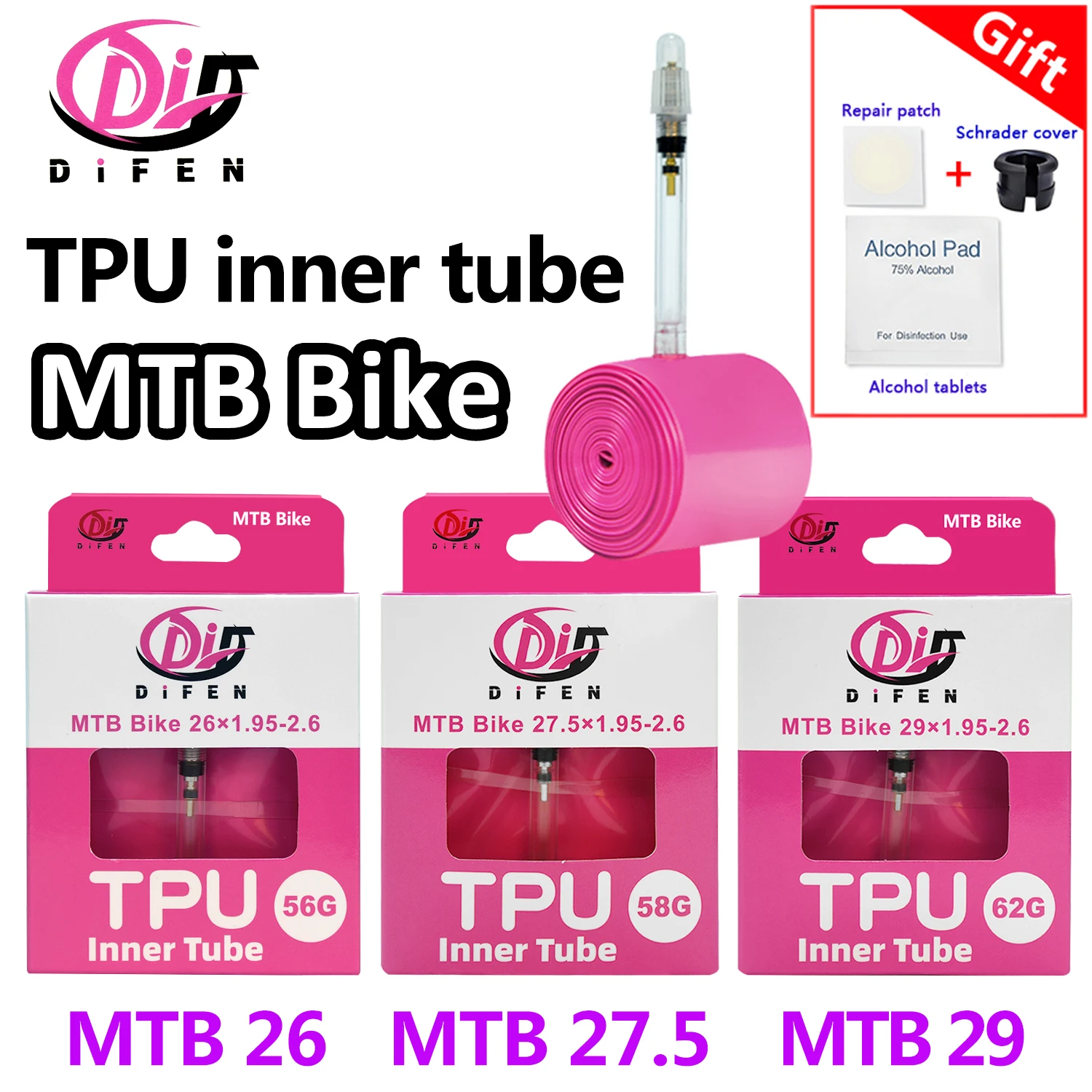 Telecamera per camera d'aria per bici Difen TPU MTB 29 26 27.5 29x1.95 2.0 2.1 2.2 2.3 2.4 2.5 2. Pneumatico per bicicletta da montagna da 6 pollici pneu 29er