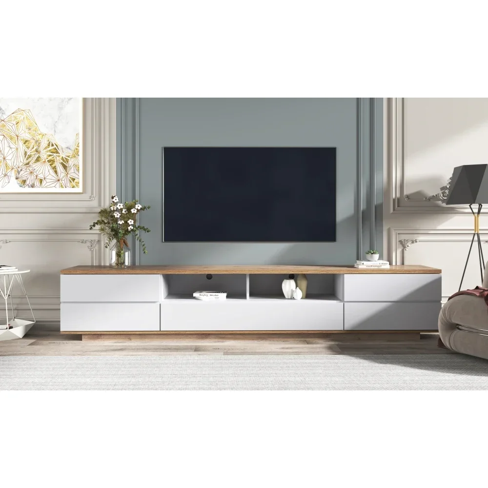 Meuble de salon Meuble TV moderne en blanc, avec sculpture sur bois, supports TV avec espace de rangement de grande capacité 180 cm