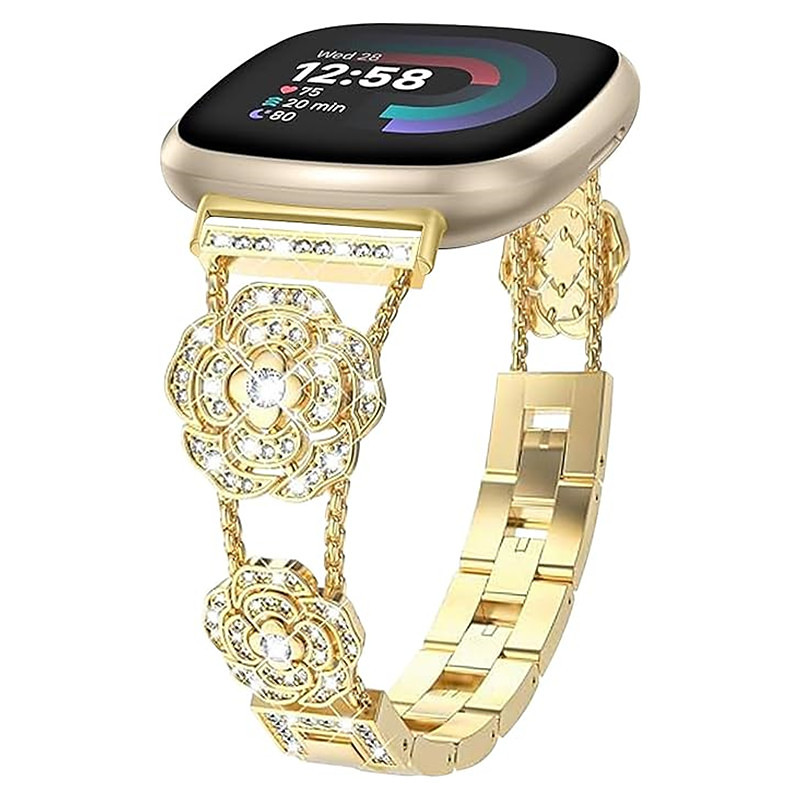 Smart Watch Band Compatible with Fitbit Versa 4, Sense 2, Versa 3, Sense Versa 2 / Versa Lite / Versa SE / Versa Rhinestone Smartwatch Strap Women Glitter Bling Diamond Jewelry Bracelet Replacement