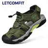 2025, Herren-Sandalen aus Leder, rutschfest, wasserdicht, Wanderschuhe, leicht, bequem, Angelschuhe, Sport-Strandsandalen