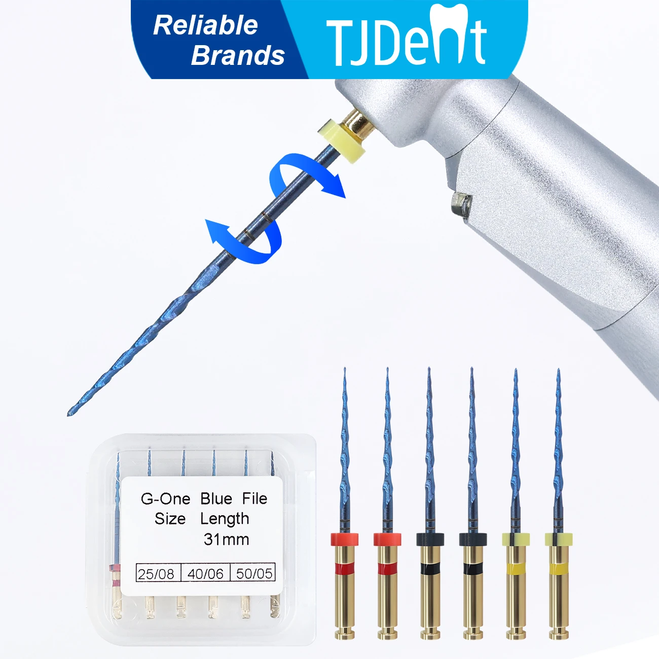 TJDent Dental Wurzelkanal Blaue Feile Nickel Titan Rotationsmotor Verwenden Sie endodontische 31 mm R25 R40 R50 Zahnmedizin Wurzelkanalmaterial Image