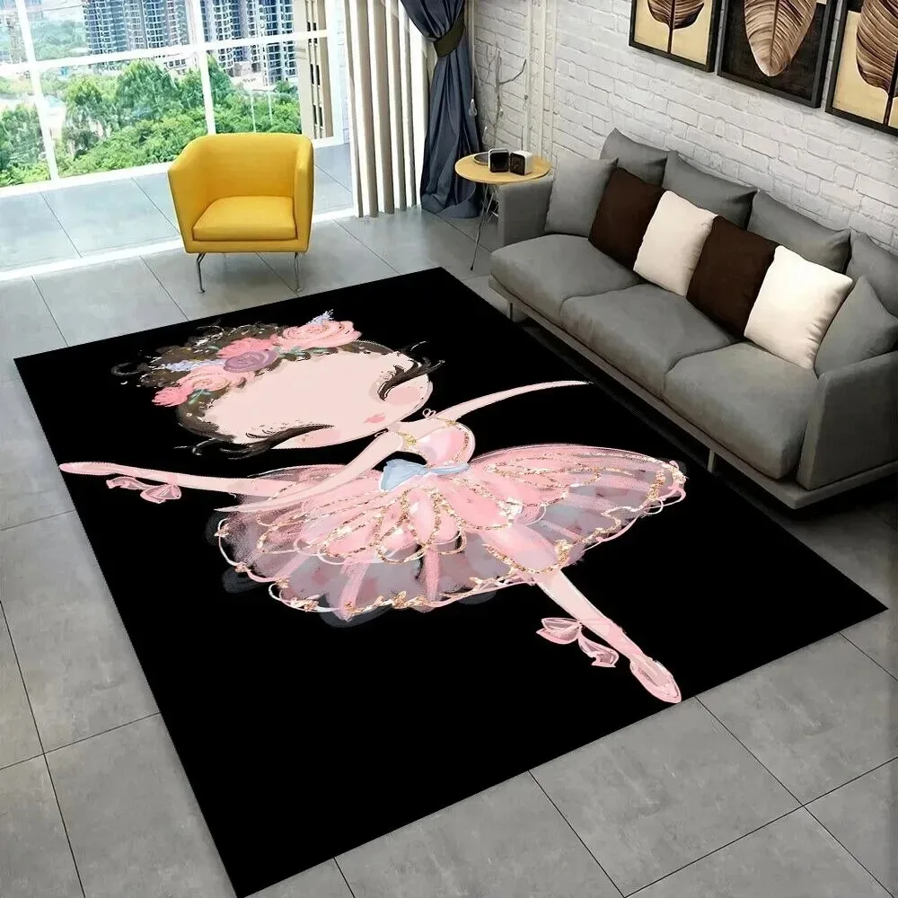 Niedlicher Ballett-Mädchen-Ballerina-Cartoon-Teppich, Teppich für Zuhause, Wohnzimmer, Schlafzimmer, Sofa, Fußmatte, Dekor, Kinder spielen, rutschfeste Bodenmatte Image