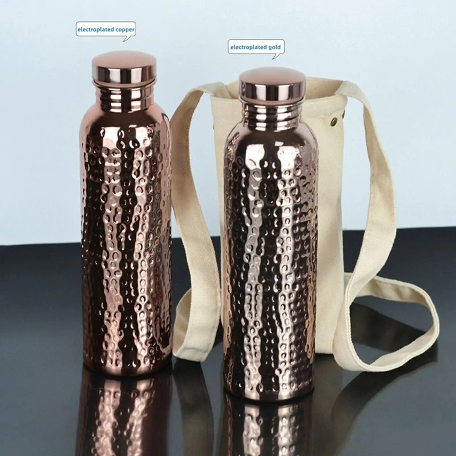 Kupferwasserflasche 800 ml/27 oz ​ Trinkbecher mit Hammermuster, auslaufsichere, isolierte Wasserflasche für Fitnessstudio, Camping, Reisen, Hydratation Image
