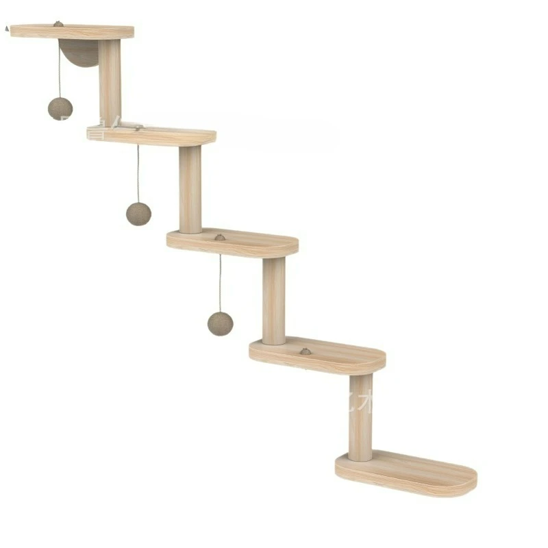 Katzenklettergerüst aus massivem Holz, an der Wand montierter Katzenleiterrahmen aus Holz Image