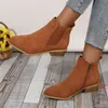 Damen-Schuhe aus natürlichem Wildleder, elastisch, niedriger Absatz, Herbst- und Winter-Stiefeletten, quadratische Zehen, lässige kurze Stiefel, Größe 36–43