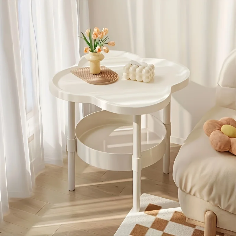 Moderner, minimalistischer Beistelltisch mit 2-stufigem Regal, Nachttisch mit gebogenen Kanten, multifunktionaler Beistelltisch für Wohnzimmer, Schlafzimmer