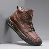 Handgenähte Modestiefel für Herren, mittelhohe Freizeitschuhe mit Retro-Schnürung, geeignet für den täglichen Gebrauch im Frühling und Herbst, Outdoor-Wanderstiefel, bequeme große Herrenschuhe