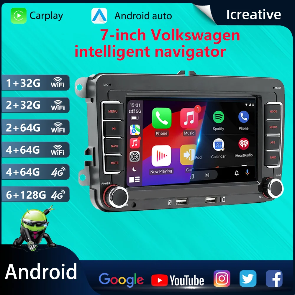 7-Zoll-Android-Radio Multimedia Auto Stereo GPS Navigation für Volkswagen Golf Polo Jetta Passat B6 B7 CC Skoda Apple Carplay Image