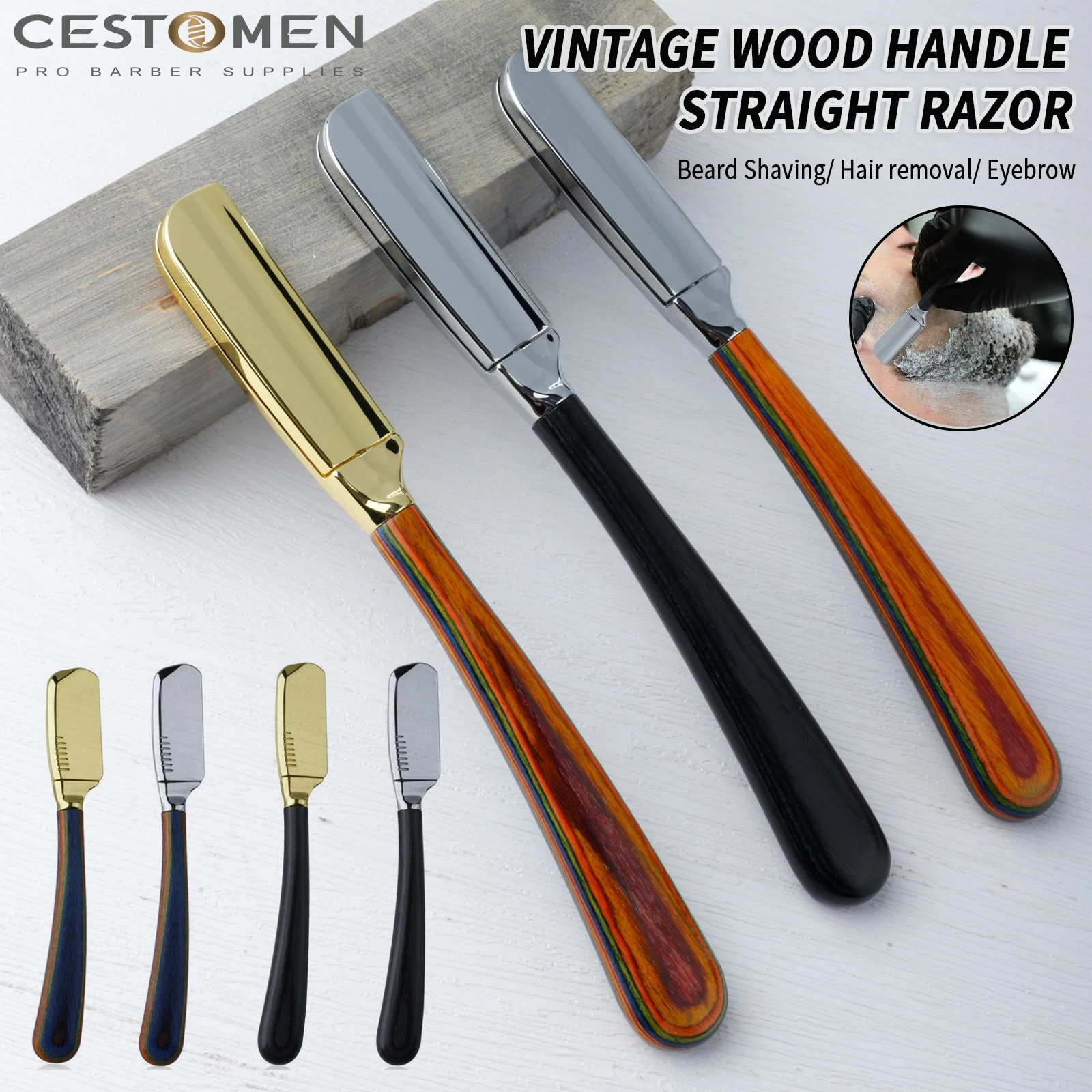 Neue Farbe Holz Griff Baber Rasiermesser Für Männer Salon Haar Entfernung Werkzeuge Manuelle Edelstahl Bart Rasieren Messer Halter Image