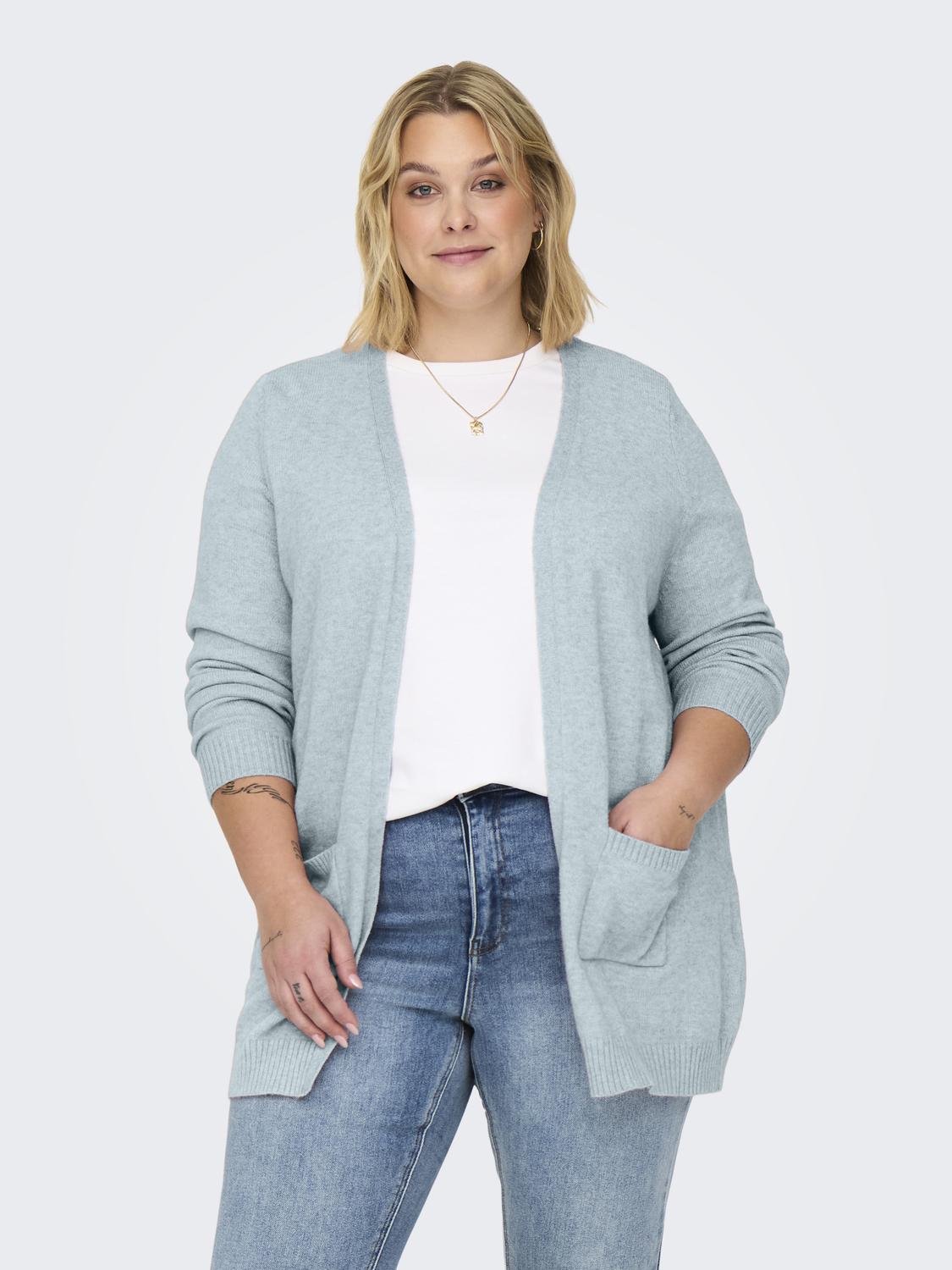 Strickjacke ONLY CARMAKOMA "CARESLY L/S OPEN CARDIGAN NOOS KNT", Damen, Gr. XL, arona detail:melange, Strick, Obermaterial: 50% Viskose, 27% Nylon, 23% Polyester, meliert, regular fit hüftbedeckend, V-Ausschnitt, Rippstrickbündchen, Strickjacken...