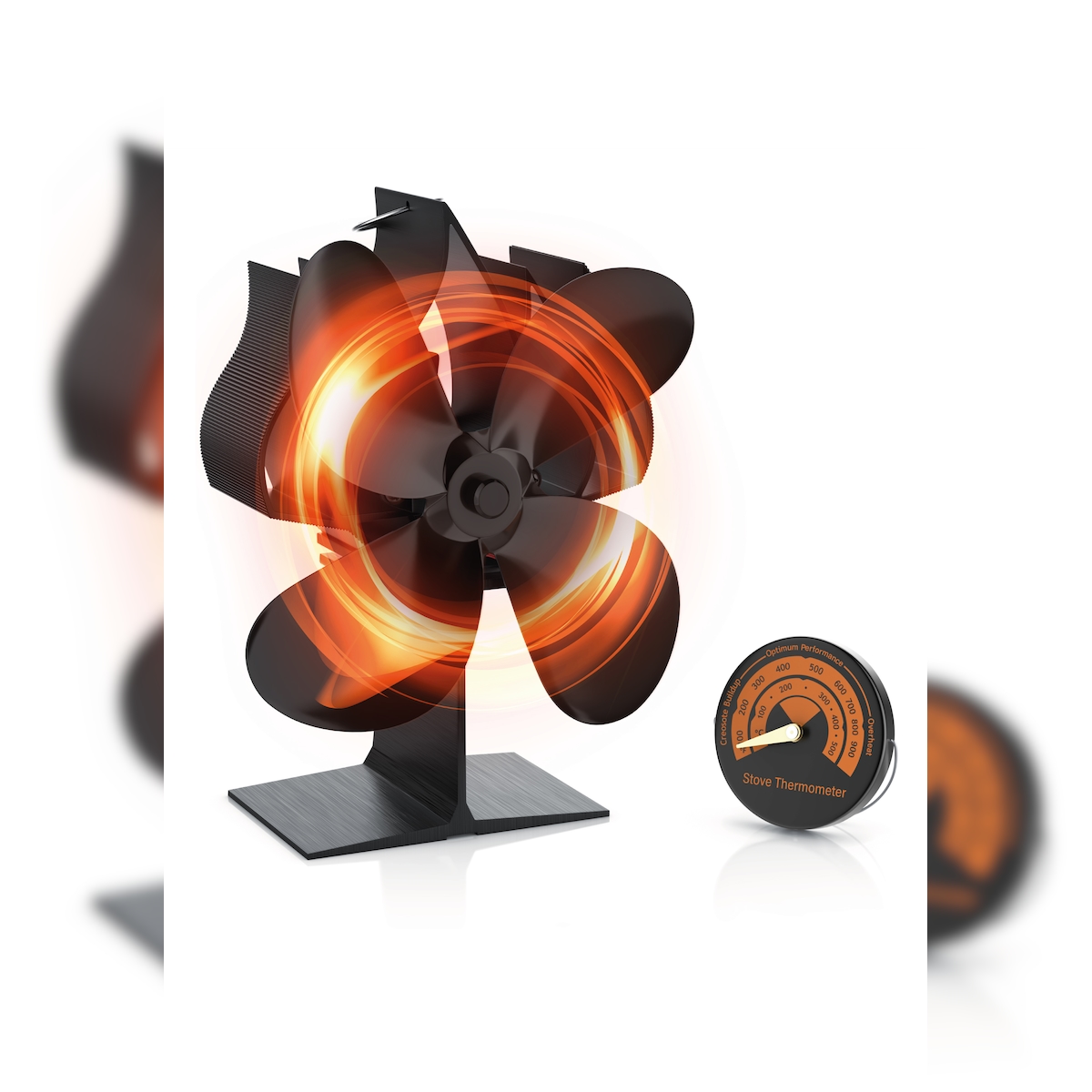 Brandson Kaminventilator, mit Thermometer, 4 Rotorblätter, stromlos, leise Image