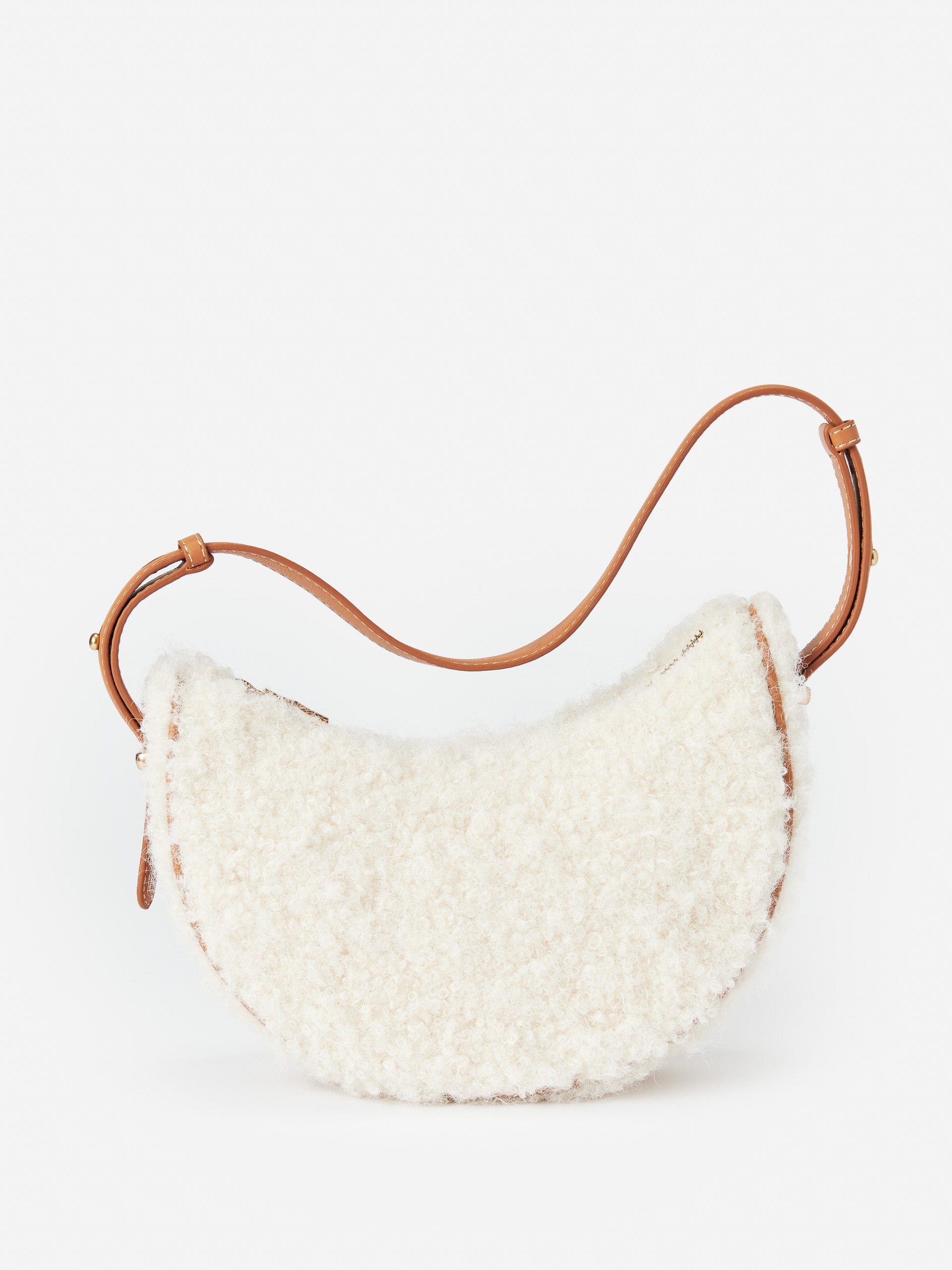 J.McLaughlin Women's Mezzaluna Faux Sherpa Handbag Cream | Leather