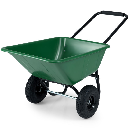 Costway Dual-Wheel Wheelbarrow Garden Utility Cart with Pneumatic Tires-Green