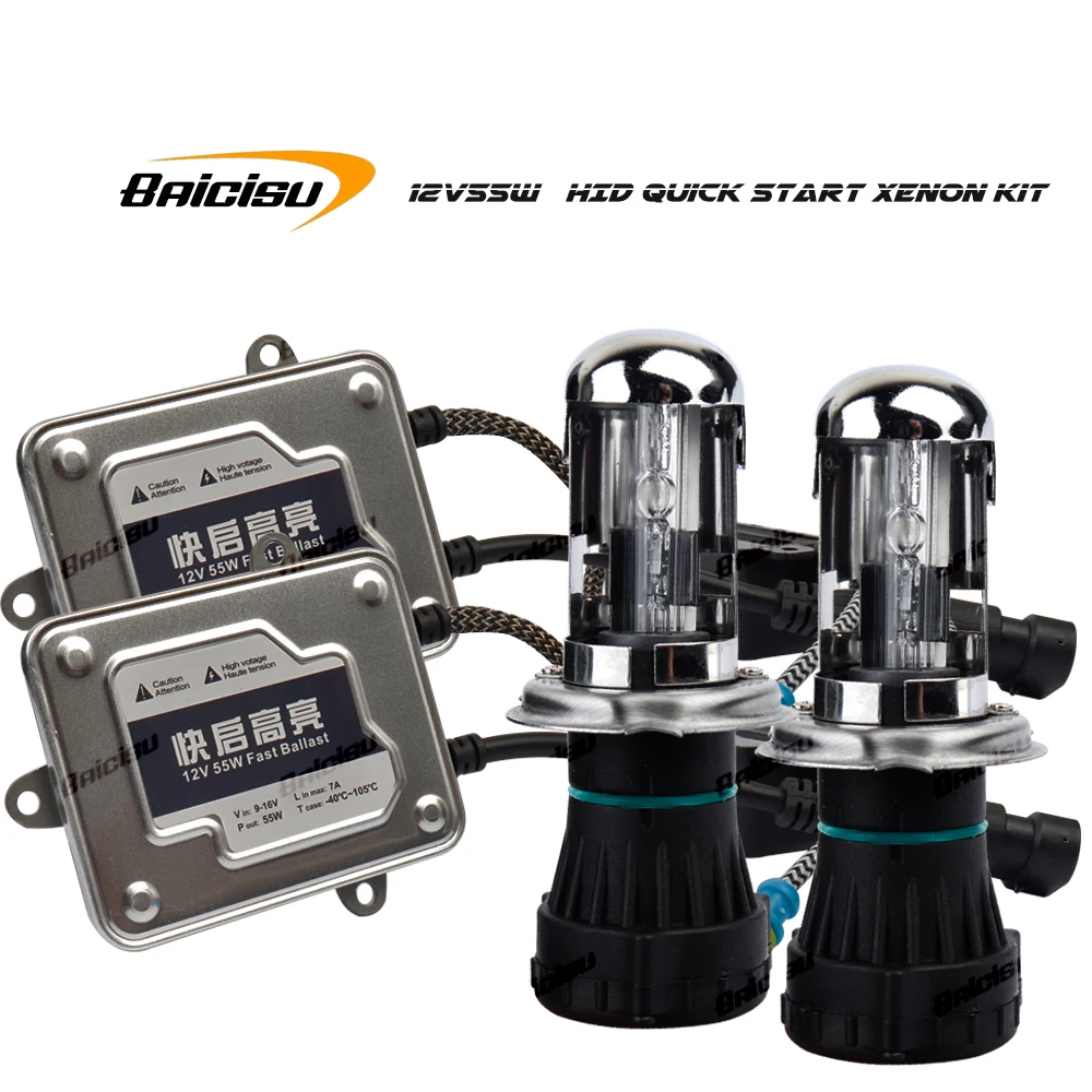 BAICISU 55W 12V H4 Bi ampoule au xénon phare de voiture H1 H7 H11 9005 9006 4300k 6000k 8000k HID Kit de phares au xénon à Ballast mince