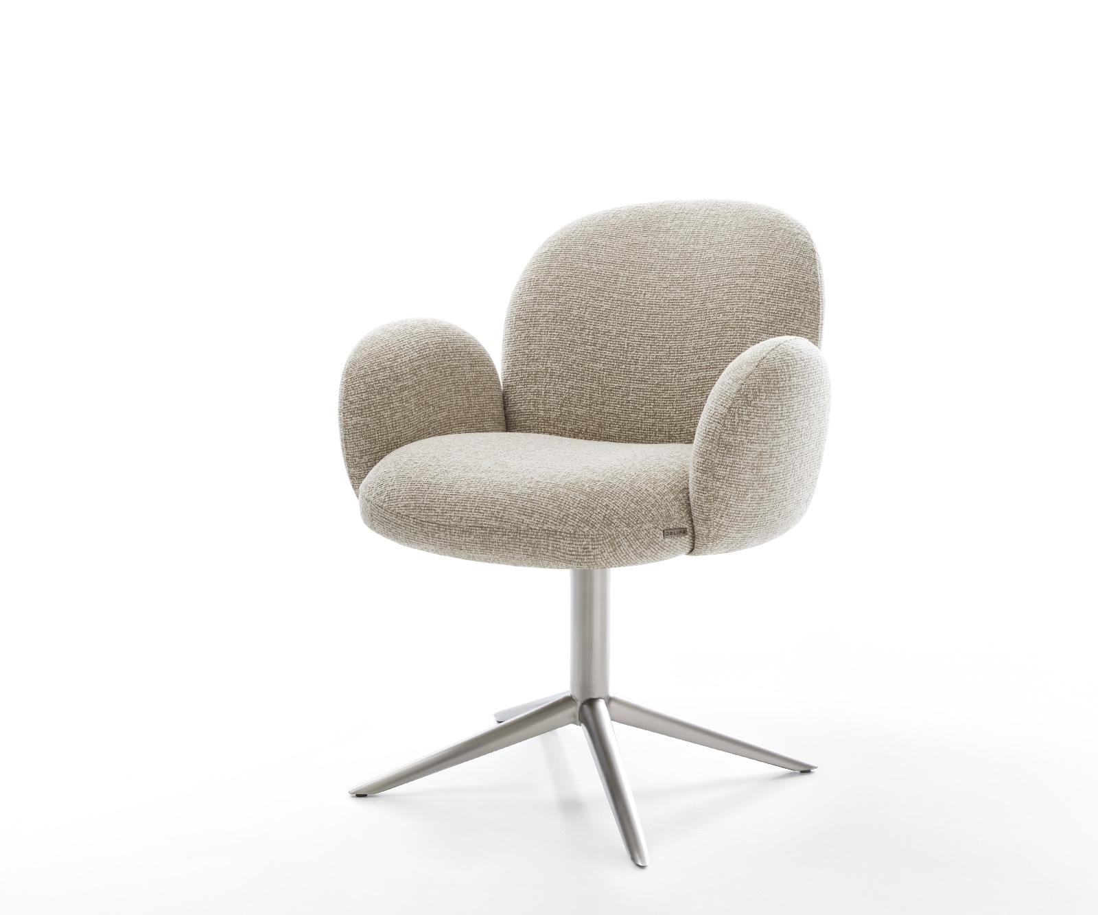 DELIFE Drehstuhl Nube-Flex mit Armlehnen Webstoff Soft Beige Fußkreuz Edelstahl 360° drehbar Wippfunktion Taschenfederkern, Esszimmerstühle Image