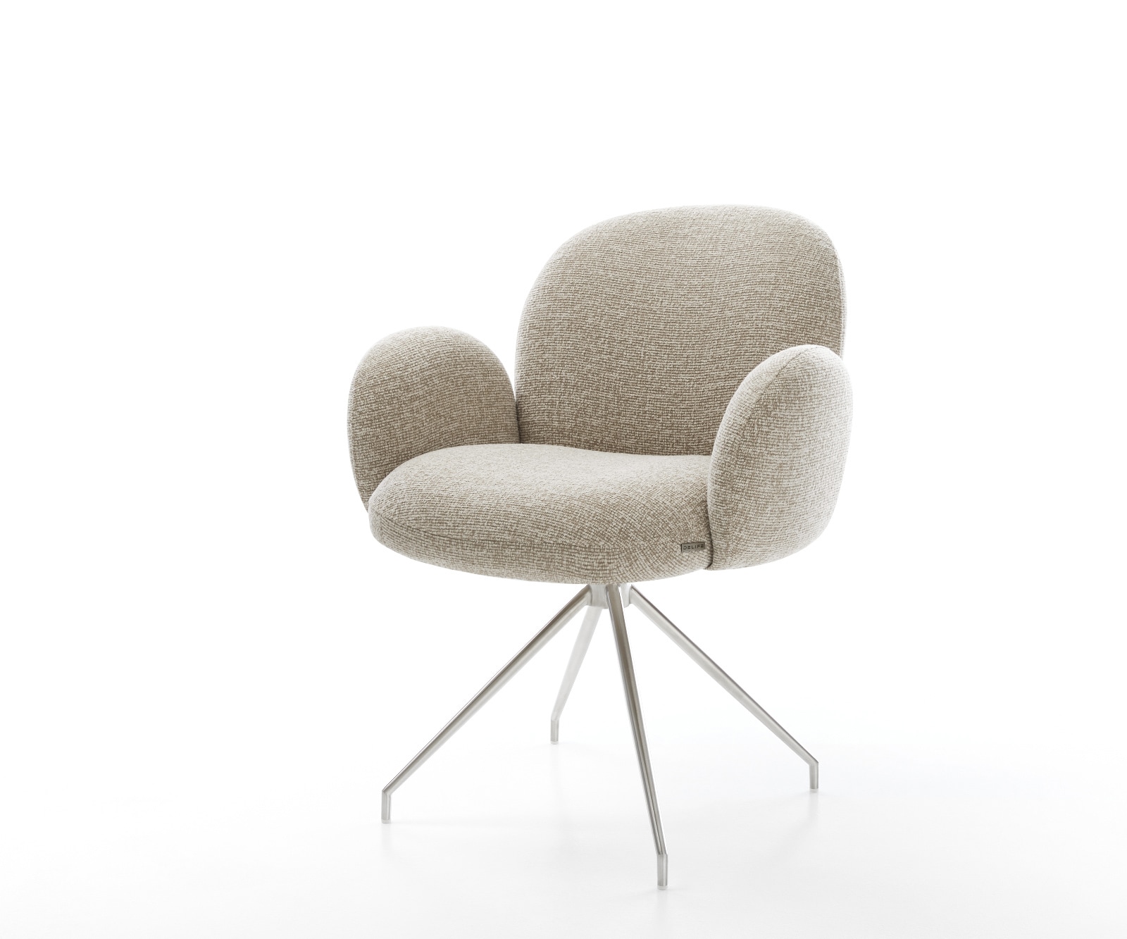 DELIFE Esszimmerstuhl Nube-Flex mit Armlehnen Webstoff Soft Beige Kreuzgestell konisch Edelstahl Taschenfederkern, Esszimmerstühle Image