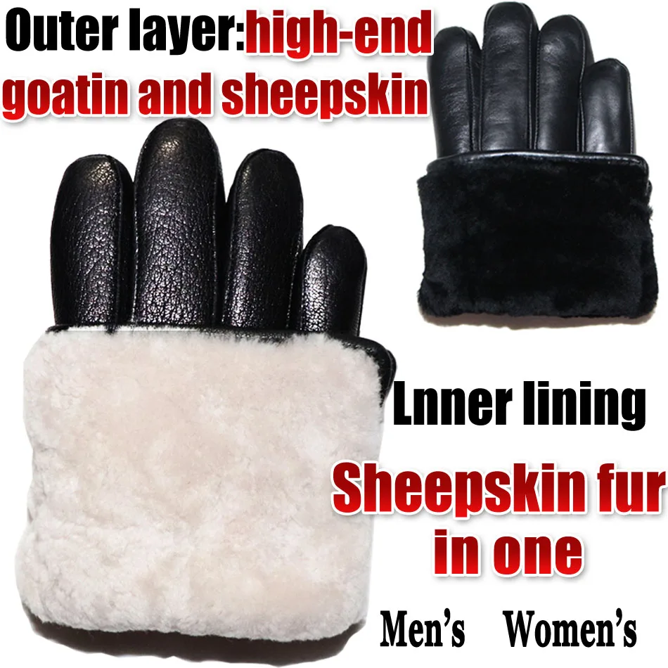 Hirschleder-Handschuhe aus echtem Leder für Männer und Frauen, echte Wolle, Schaffell, Winter, Ziegenleder, verdicktes Schaffell, Outdoor-Kälteschutz, warm, Skifahren, Fahren, Radfahren,
