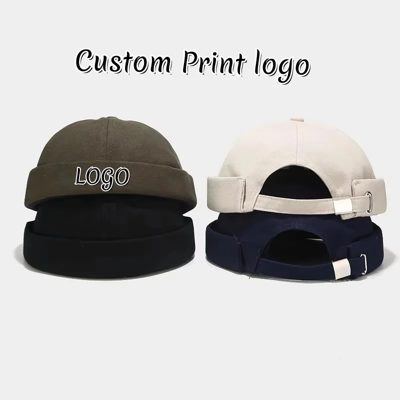 Benutzerdefinierte Logo Baumwolle Brimless Hut Unisex Einfarbig Hip Hop Vermieter Caps Frauen Männer Haut Docker Caps Weiche Schädel kappe Beanie