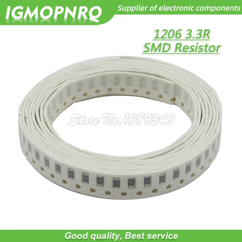 100 Stück 1206 SMD-Widerstand 1 % Widerstand 3,3 Ohm Chipwiderstand 0,25 W 1/4 W 3,3 R 3R3 IGMOPNRQ Image