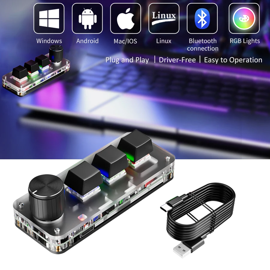 Bluetooth Makro Mechanische Tastatur 3Tasten RGB Benutzerdefinierte Programmierung Hotswap Red Switch Gaming Photoshop Tastatur Image