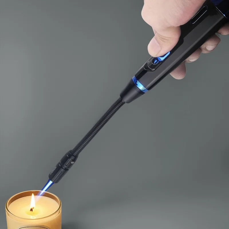 2025 Butanfeuerzeug mit verstellbarem gebogenem Schlauch, winddichte Drehdüse, geeignet für Küche/Grill/Kerze, aufblasbarer Gaszünder Image