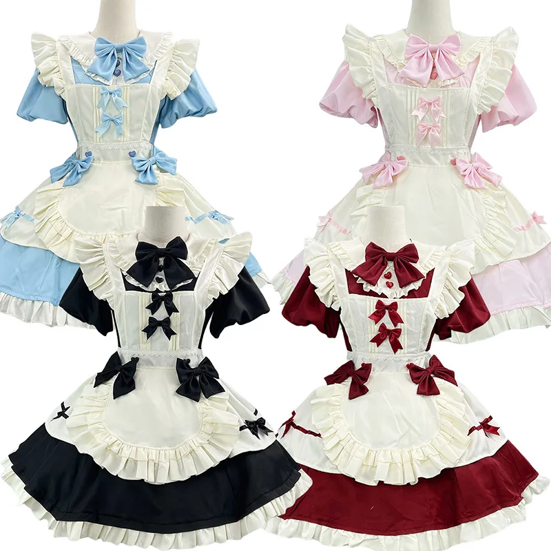 S -5XL Nettes Lolita Mädchen Dienstmädchen Outfit Cosplay Kostüm Frauen Kellnerin Diener Schürze Kleid Party Kleidung Image