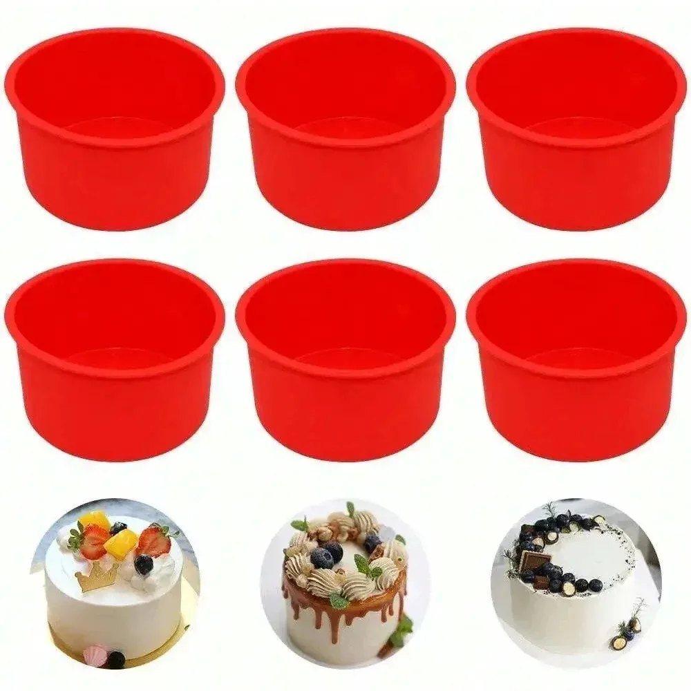 6 Stück Silikon-Kuchen-Backform, 10,2 cm Tablett, runde Form, antihaftbeschichtet, Backformen, wiederverwendbare Kuchenform, Backwerkzeug, leicht zu reinigen Image