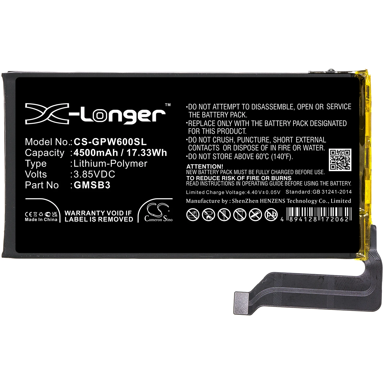 Li-Polymer Mobile, SmartPhone Battery for Google, 3.85V, 4500mAh, Compatible Models: G9S9B, GB7N6, GR1YH, Pixel 6