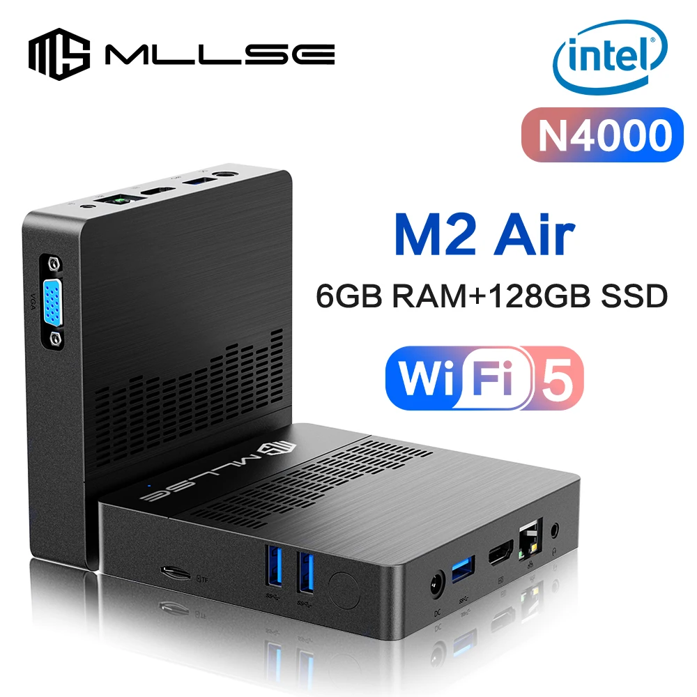 MLLSE Mini-PC M2 Air Intel Gemini Lake N4000 Intel J3710 6 GB RAM 128 GB ROM Dualband WiFi Bluetooth USB Mini-Computer