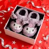 Kinder-Hausschuhe, Hausschuhe, Cartoon-Kuromi-Schleife, Winterschuhe für Mädchen, warm, rutschfest, für Zuhause, lila, schwarze Schuhe, Größe 36–41