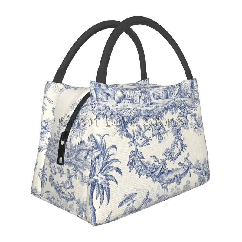Borsa termica per il pranzo francese Toile De Jouy Borsa tote Bento termica portatile unisex per lavoro picnic Scatola per il pranzo riutilizzabile imballata