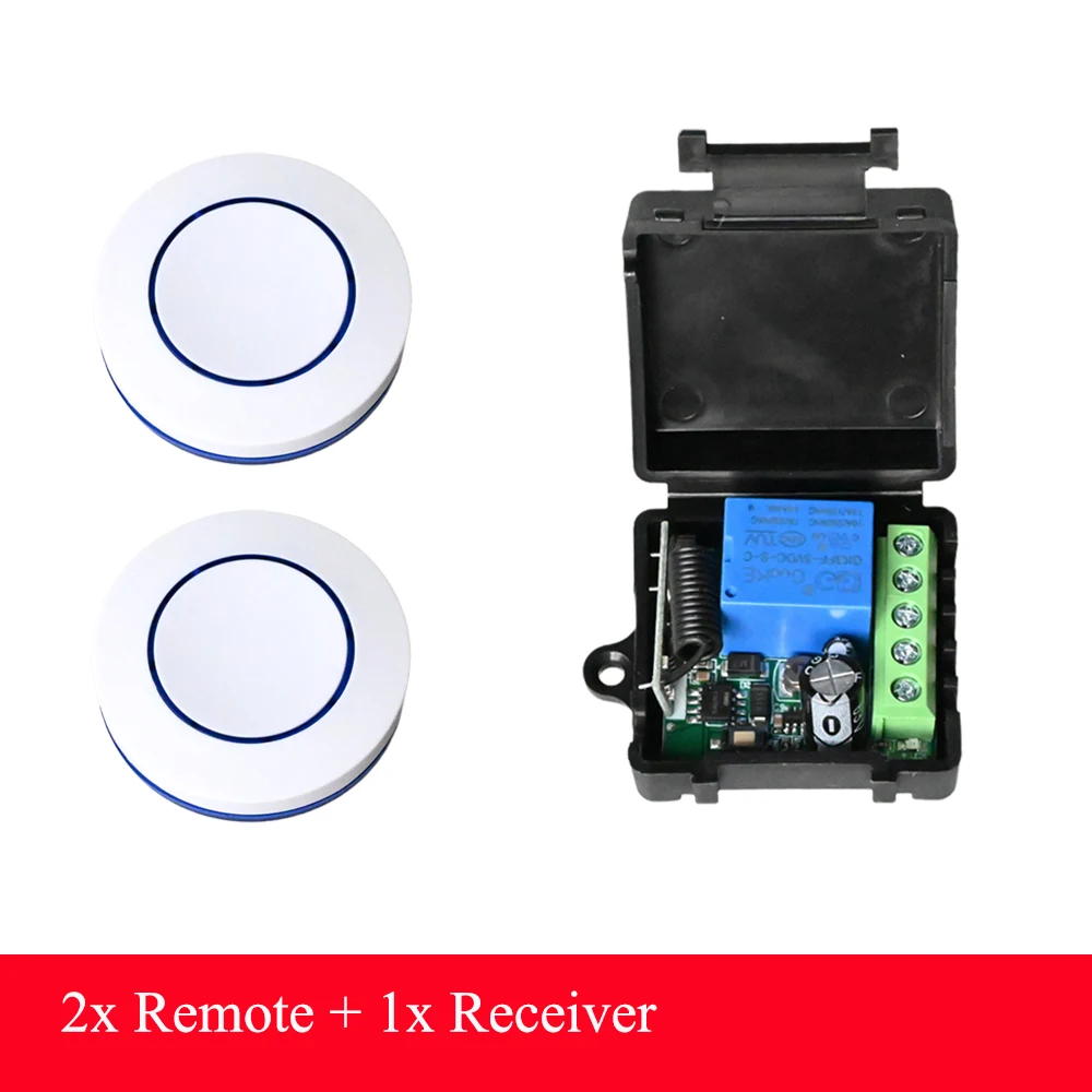 V RF-Relaismodul, Fernbedienungsschalter-Set, 433 MHz, runder Knopf, kabellos, DC 6 V, 9 V, 12 V, 24 für LED-Lampe, Tor, Tür, Ventilator Image