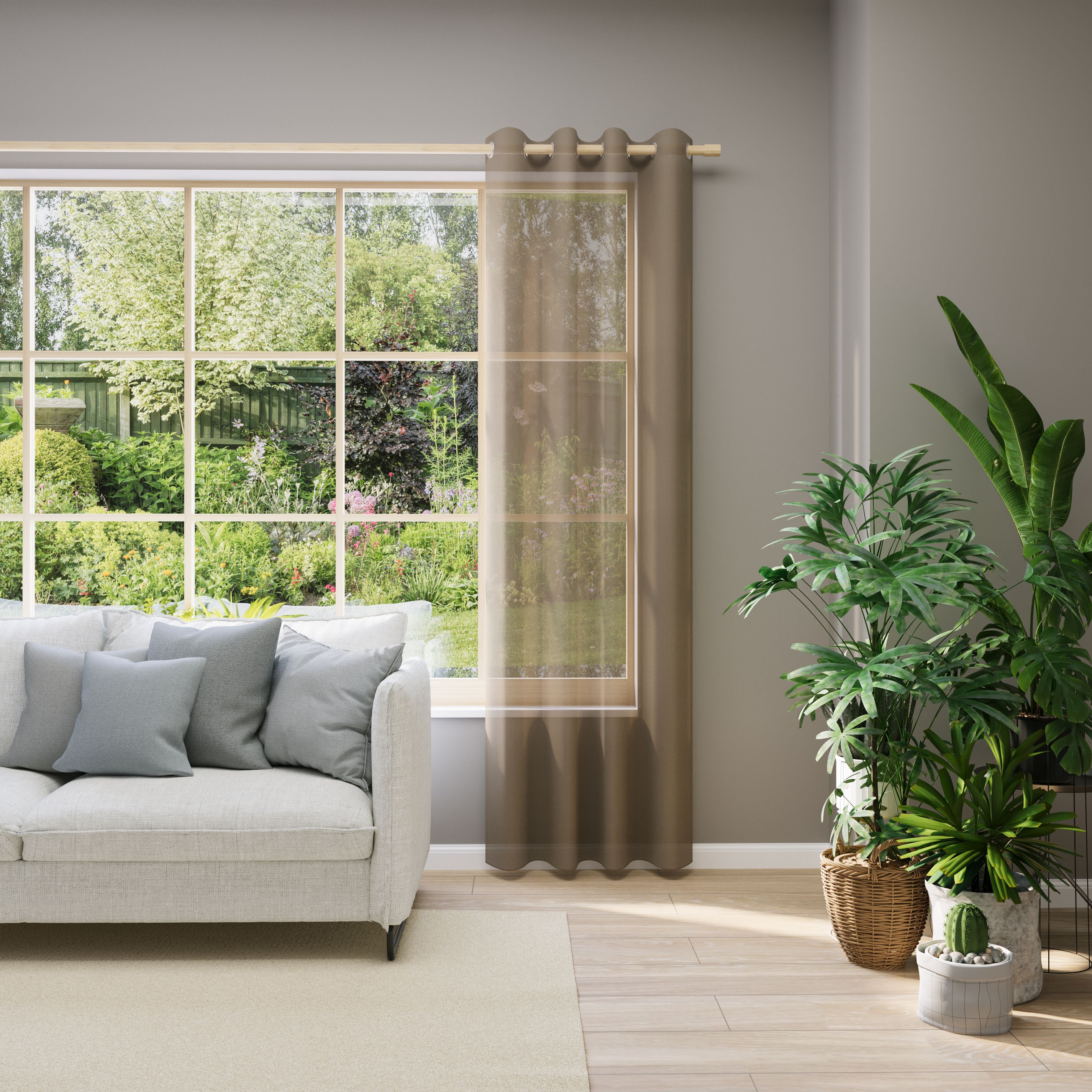 Vorhang nach Maß NEUTEX FOR YOU "EVA", braun (hellbraun), B:900cm H:260cm, Obermaterial: 100% Polyester, Gardinen nach Maß, Uni-Voile mit elegantem Glanz Image