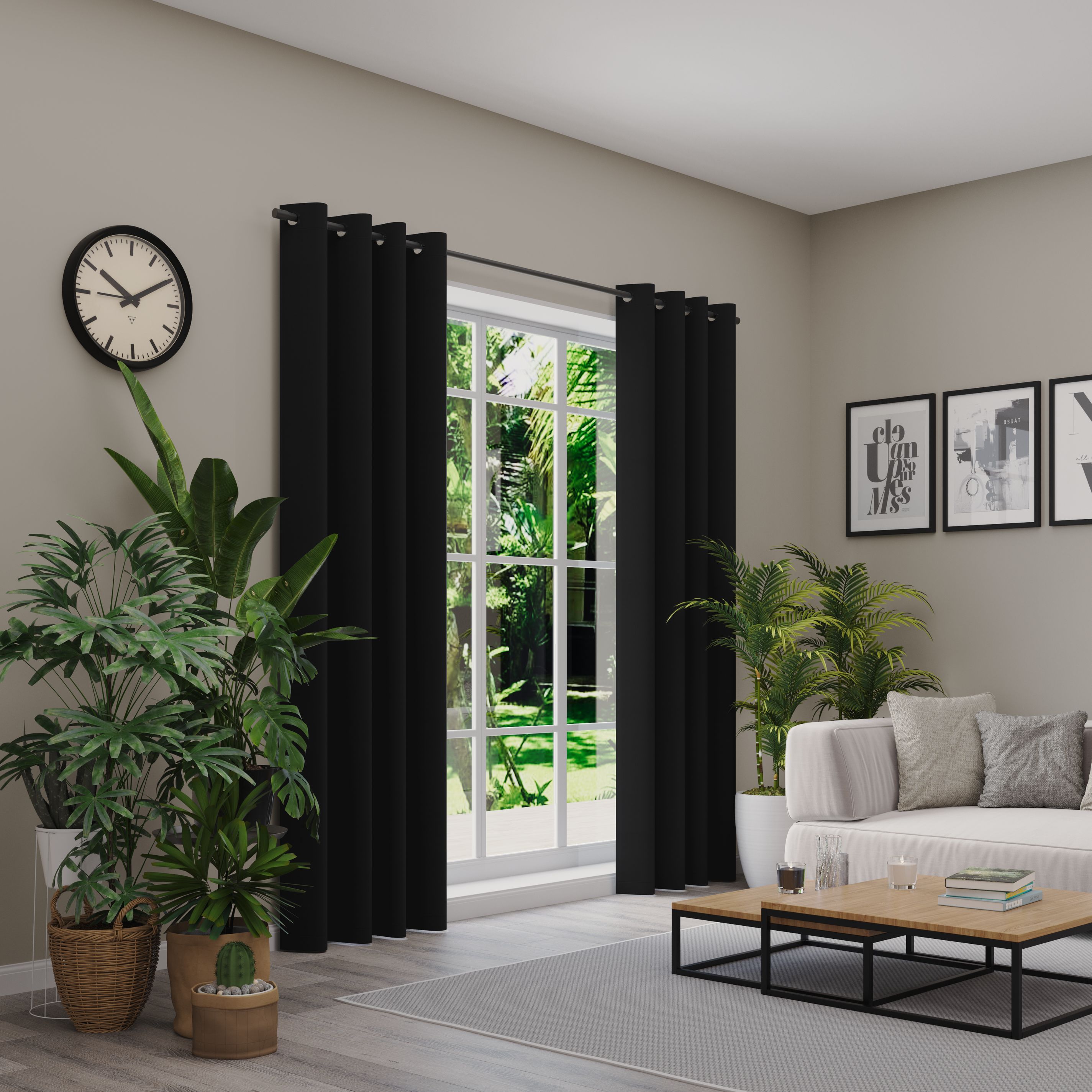 Verdunkelungsvorhang NEUTEX FOR YOU "INSULA", schwarz, B:137cm H:200cm, Polyester, Gardinen, Uni-Dimout für starke Verdunklung, nach Maß Image