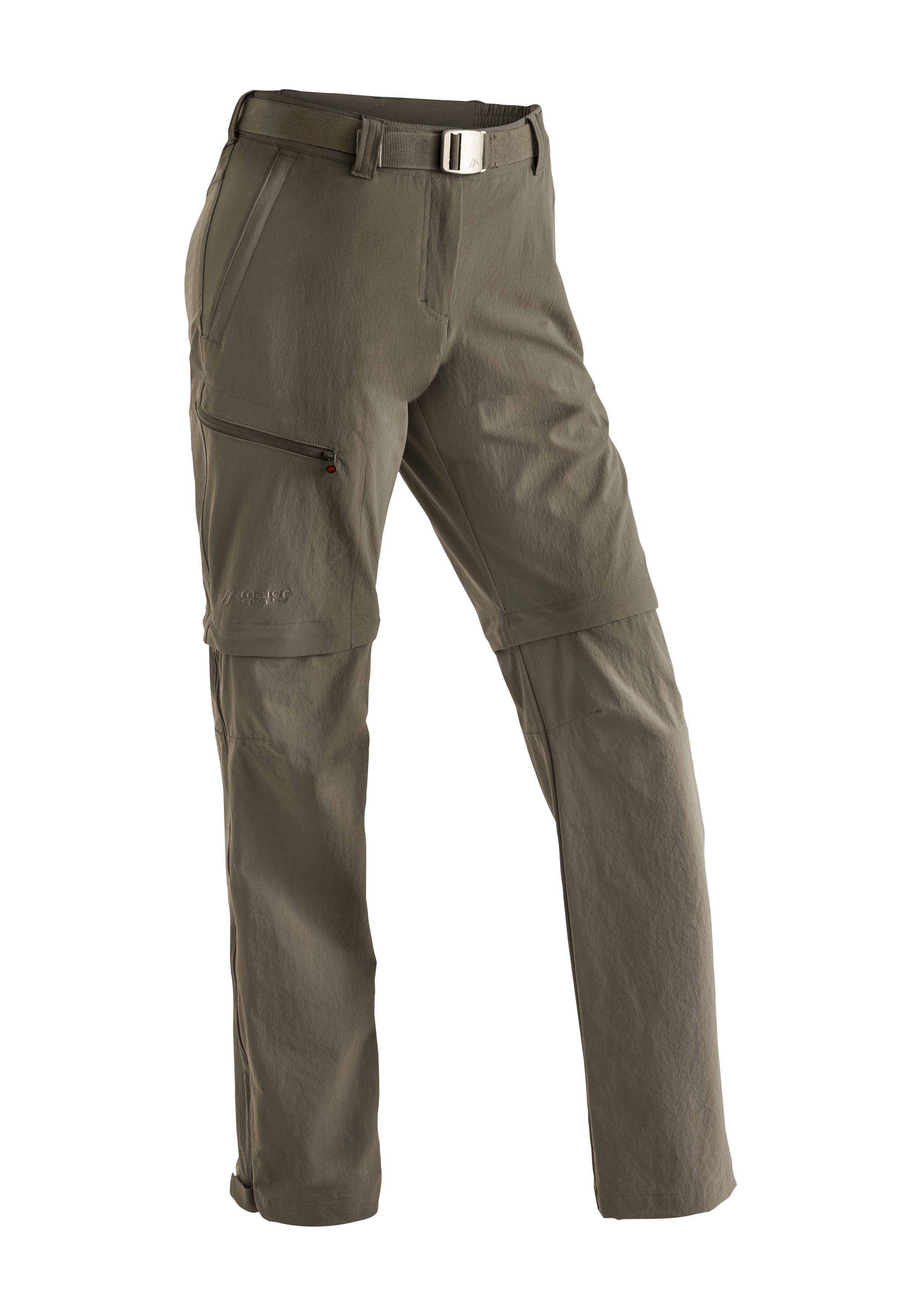 Funktionshose MAIER SPORTS "Nata", Damen, Gr. 19, Kurzgrößen, beige (dunkelbeige), 90% Polyamid, 10% Elasthan, Hosen, Damen Wanderhose, zipp-off Outdoor-Hose, 3 Taschen, Regular Fit Image