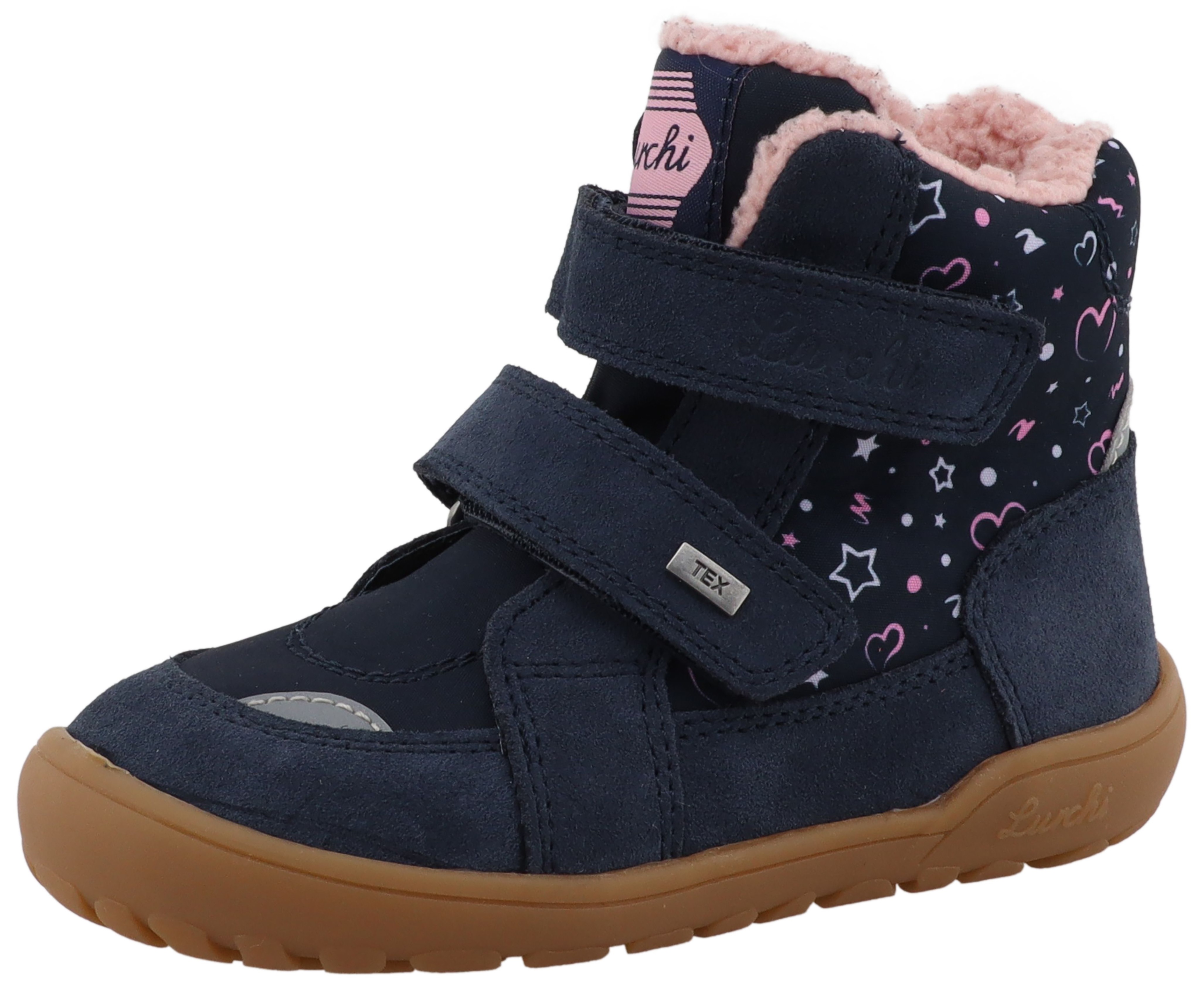 Barfußschuh LURCHI "Jilly Barefoot TEX", Kinder, Gr. 31, navy, Leder, Textil, Veloursleder, Schuhe, Klettschuh mit Warmfutter, Größenschablone zum Download Image