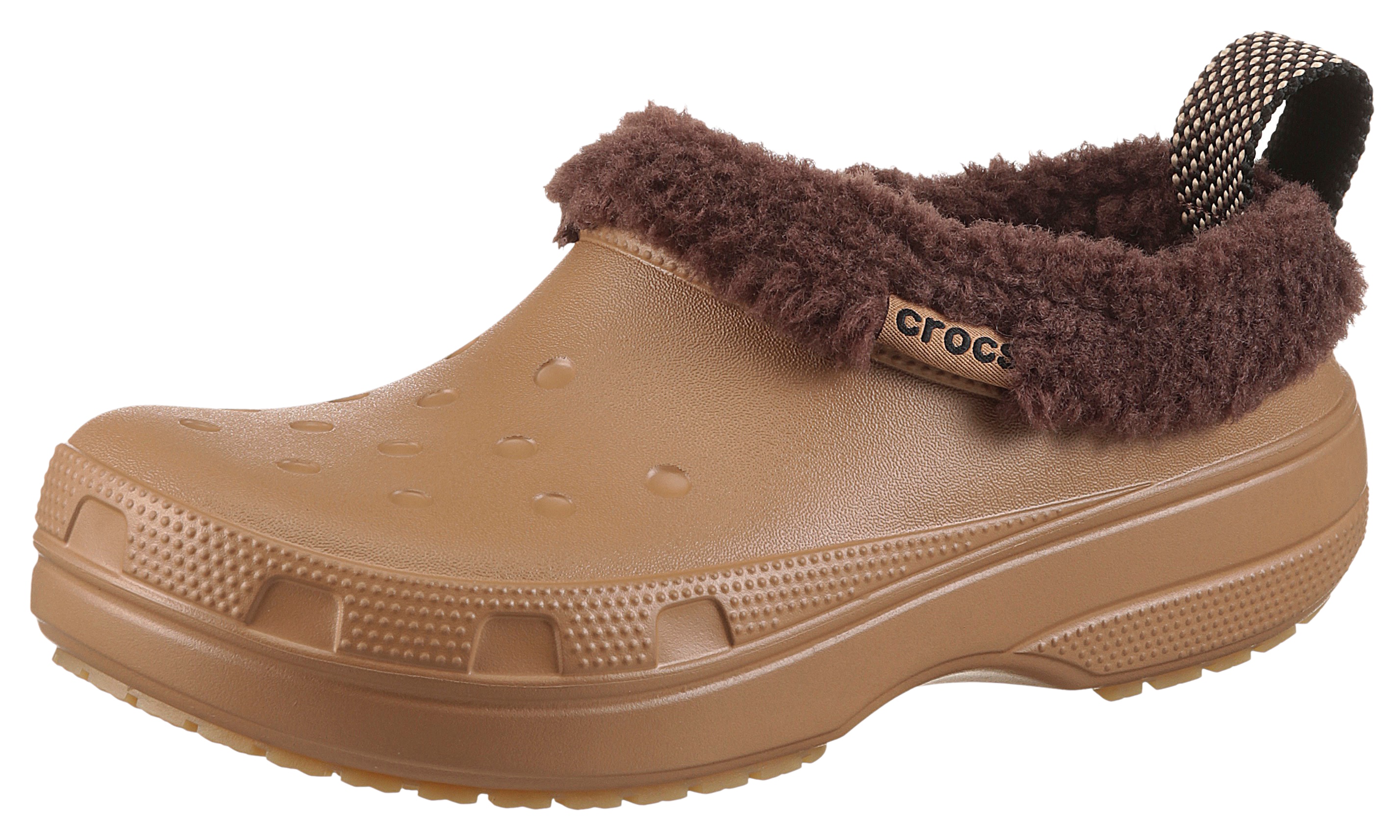 Clog CROCS "Classic Lined Clog Shorty", Herren, Gr. 46, braun, Croslite™, Casual, Schuhe, Regenschuh, Outdoorschuh, Hausschuh mit Warmfutter