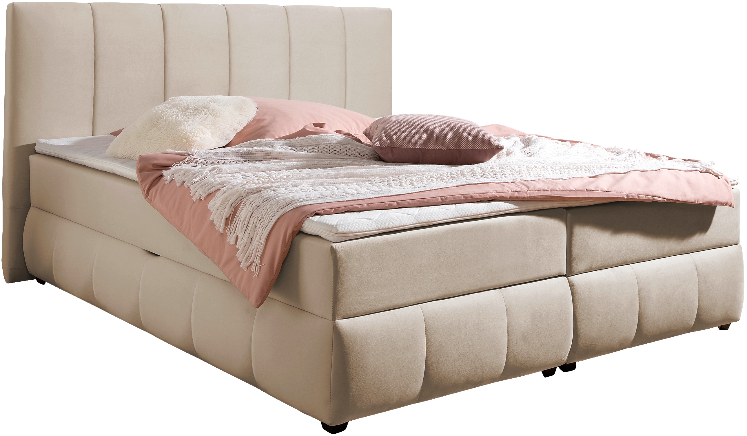 Boxbett INOSIGN "Hartley inkl. Bettkasten und Topper, auch in Überlänge erhältlich", beige, B:192cm L:230cm, Komplettbetten, wahlweise mit Bonnell- oder TTFK-Matratze in H2, H3 o. H4 erhältlich, Topseller Image