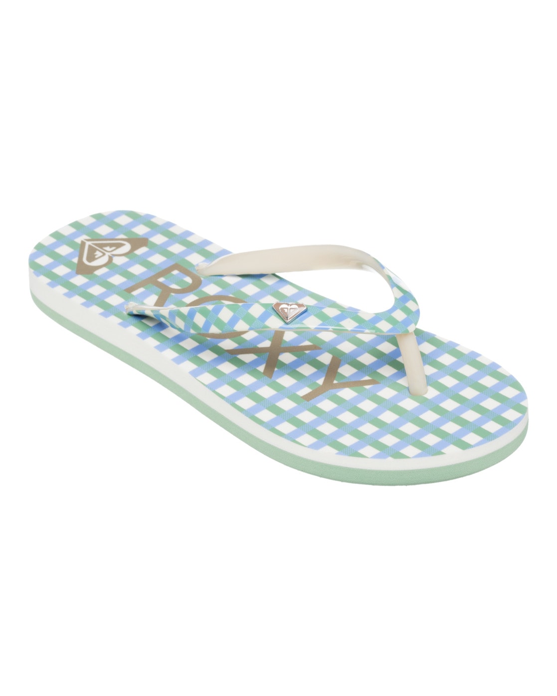 Sandale ROXY "Pebbles", Kinder, Gr. 11(28), weiß (blau plaid, weiß), Obermaterial: 95% Synthetikmaterial, 5% Metall / Futter: 100% Synthetikmaterial / Außensohle: 100% Moosgummi, Schuhe Sandale