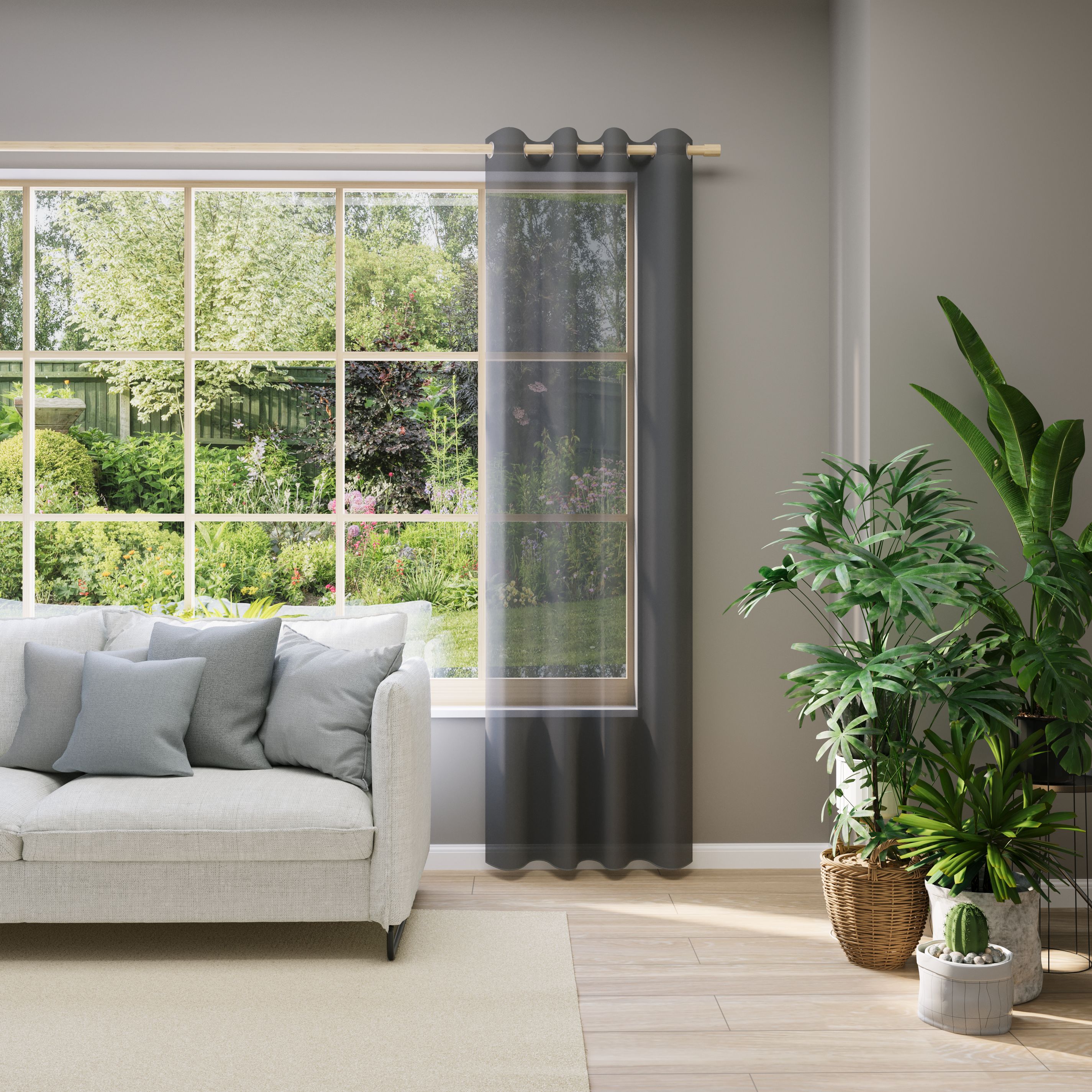 Vorhang nach Maß NEUTEX FOR YOU "EVA", grau (dunkelgrau), B:450cm H:160cm, Obermaterial: 100% Polyester, Gardinen nach Maß, Uni-Voile mit elegantem Glanz Image