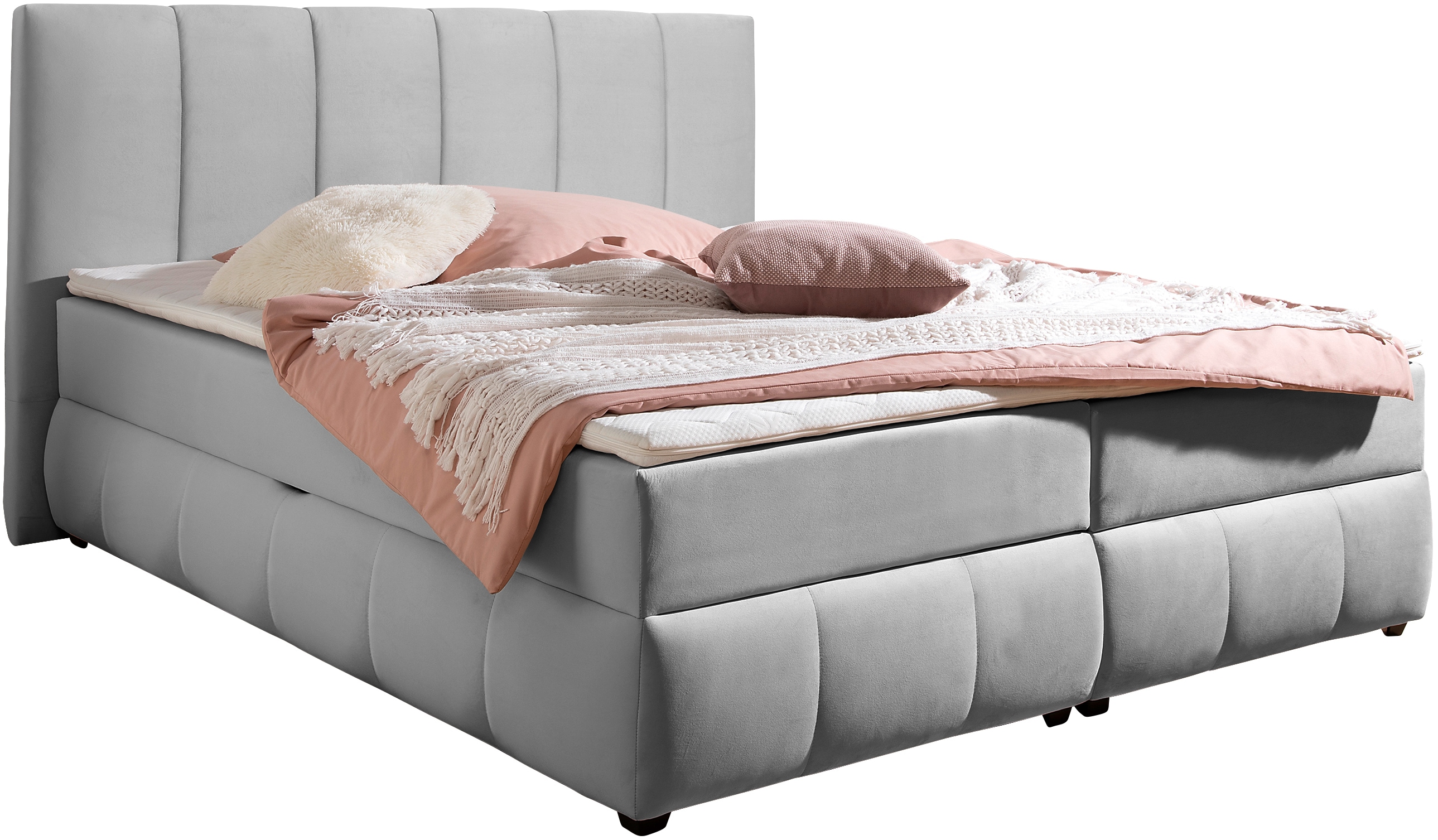 Boxbett INOSIGN "Hartley inkl. Bettkasten und Topper, auch in Überlänge erhältlich", grau, B:192cm L:230cm, Komplettbetten, wahlweise mit Bonnell- oder TTFK-Matratze in H2, H3 o. H4 erhältlich, Topseller Image