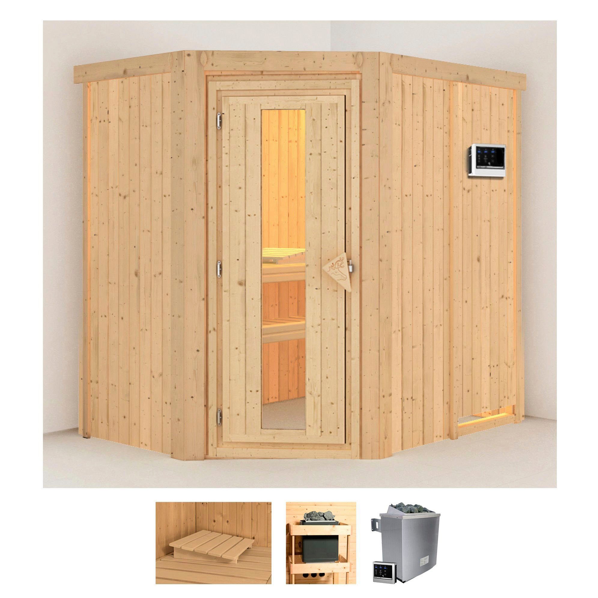 Sauna KARIBU "Clara", beige (naturbelassen), Saunaofen, externe Steuerung, 9 kW, Saunen, 9 KW-Ofen mit externer Steuerung Image